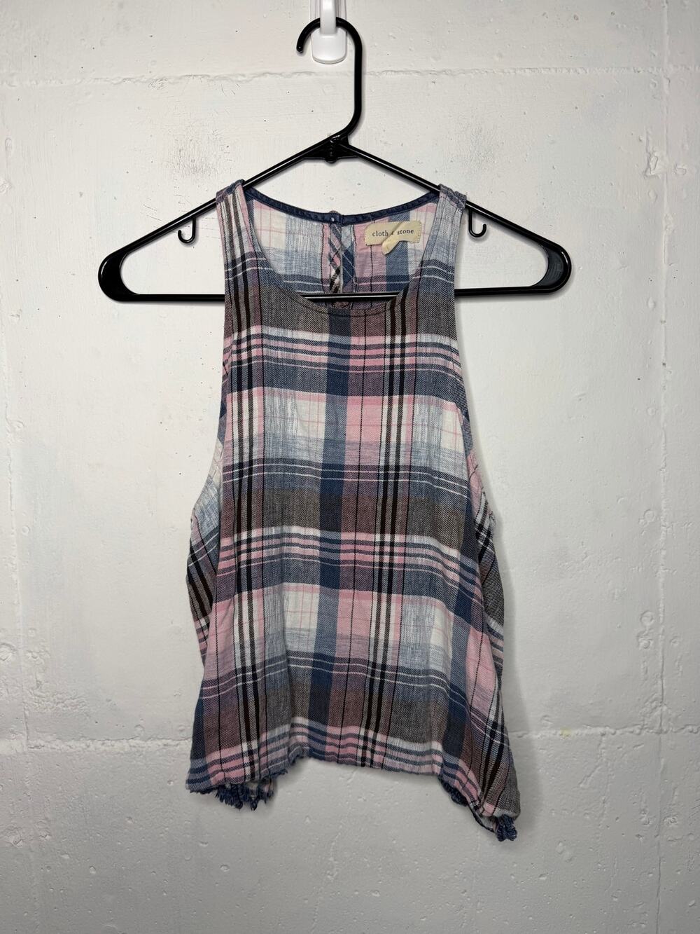 Cloth and Stone Plaid Linen Blend Tank Raw Edge Womens Size Small